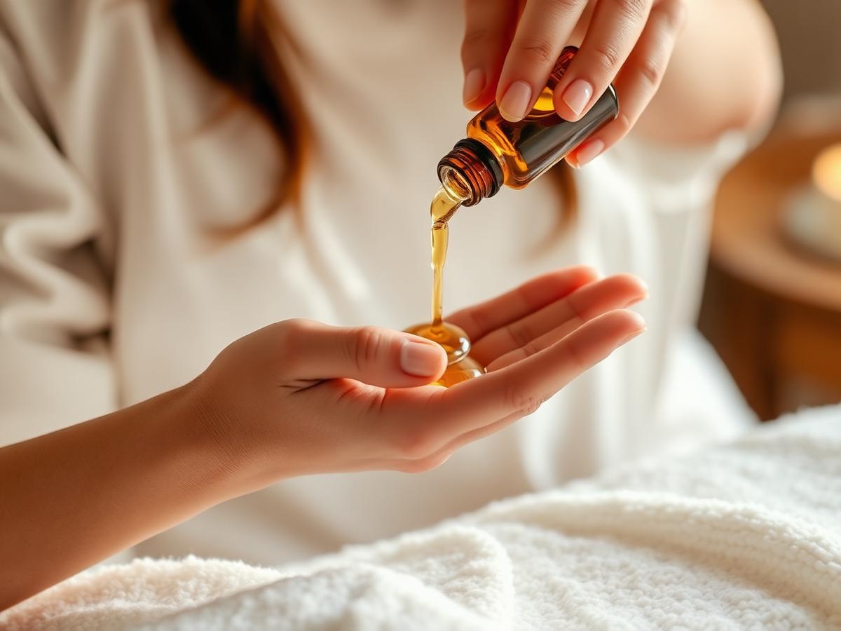 Practitioner pouring warm oil